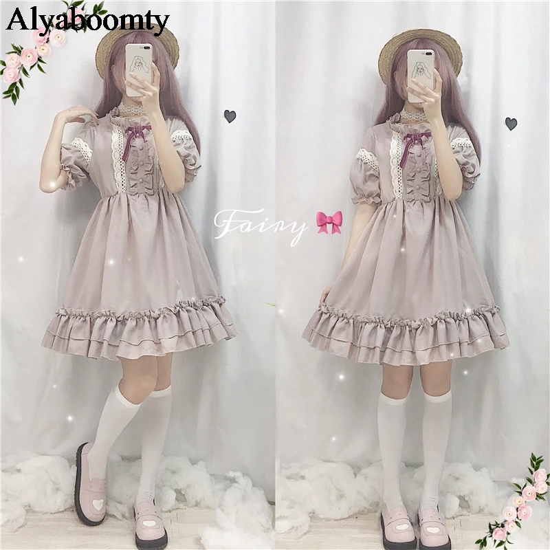 Женское милое платье японского стиля&quotлолита&quot симпатичное с оборками бантом и