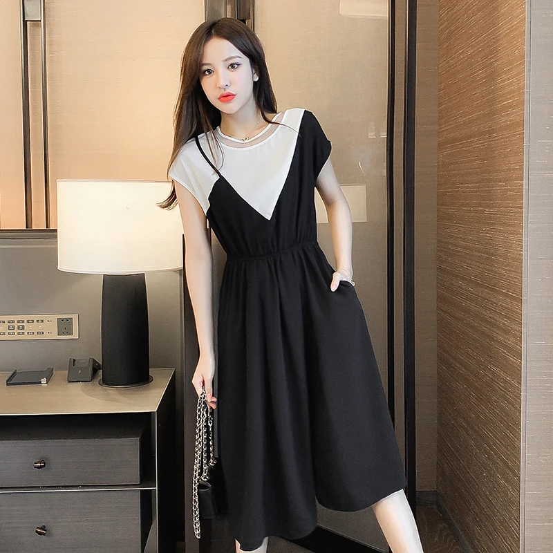 

COIGARSAM 3XL Plus Size Fashion Women dress New High Waist Long Dresses Black 5865