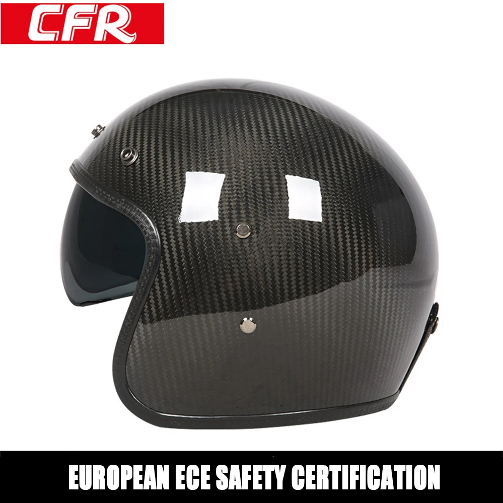 

CFR Vintage Carbon Fiber Open Face Motorcycle Helmet Retro Scooter Motorbike Riding 3/4 Jet Casco Moto Capacete ECE Approved
