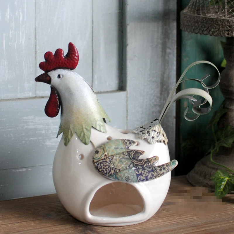 Испанский Стиль Европейский кантри петух керамический Железный Подсвечник