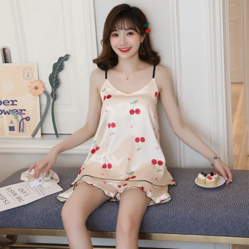 WAVMIT/летний комплект одежды для сна новые тонкие шелковые шорты на бретельках