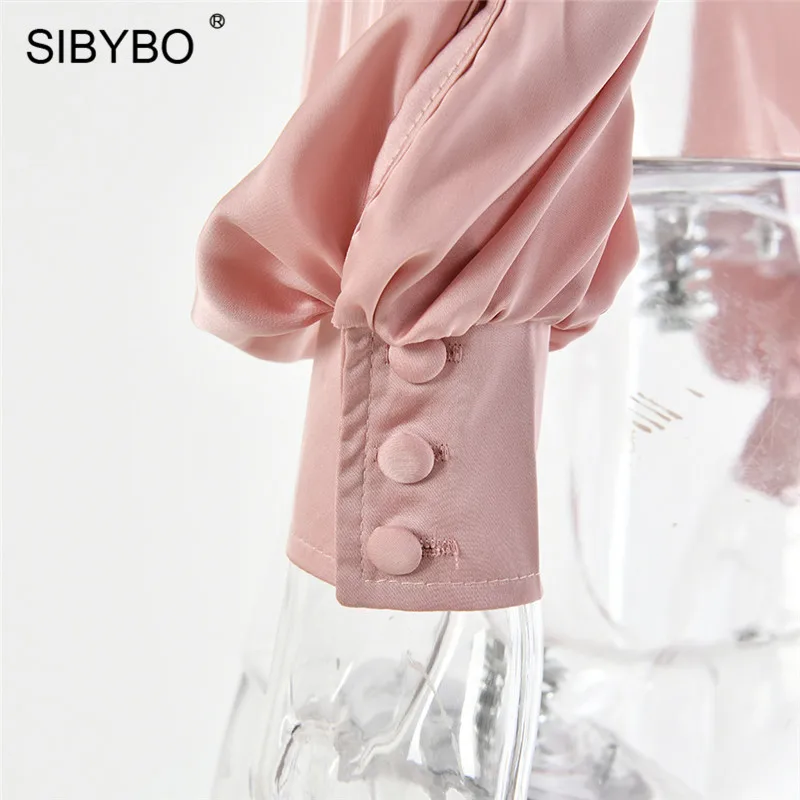 Sibybo, плиссированный сексуальный укороченный Топ без бретелек, женская мода, длинный рукав, пуговицы, тонкая женская футболка, однотонная, открытая спина, повседневные женские топы