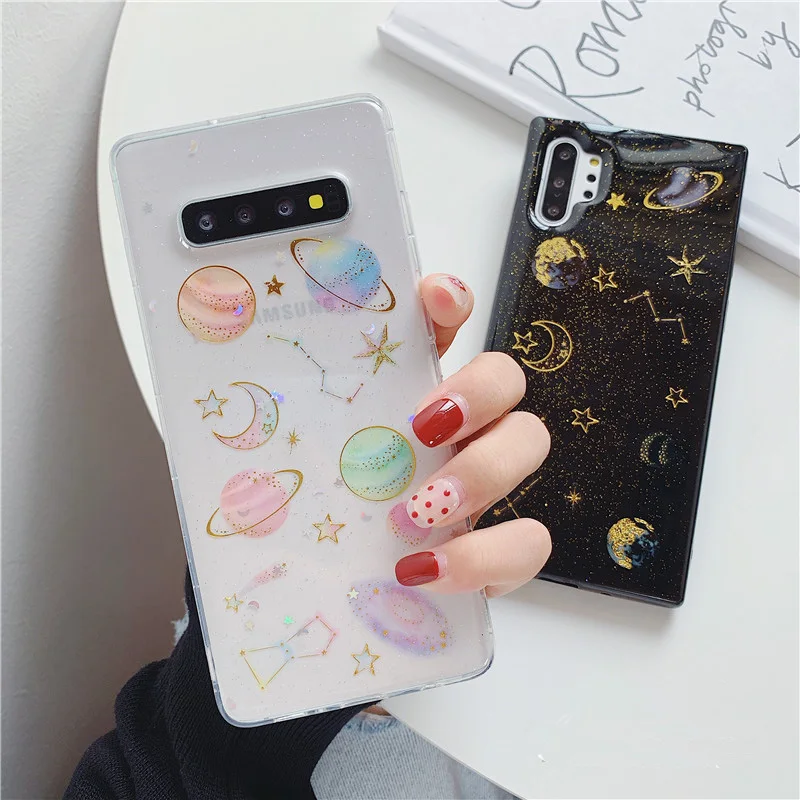 

Glitter Star Planet Phone Case for Samsung Galaxy Note 20 10 9 8 S20 S10 S9 Transparent Soft Phone Back Cover Coque