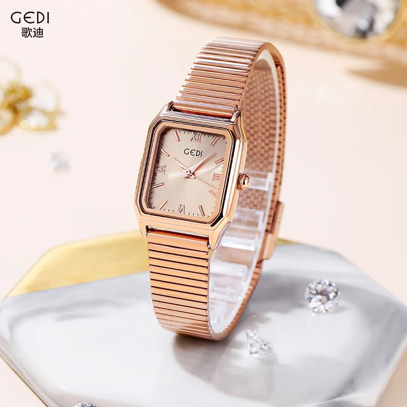 

Fashion Casual Rose Gold Women Watches Narrow Mini Simple Square Dial Lady Wristwatch Stainless Steel Quartz Female Gift Clock