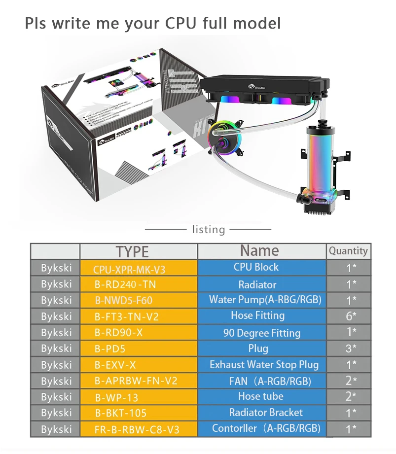 Verkaufen Bykski Flüssigkeit Kühler Kit Für INTEL AMD CPU/Schlauch Kühlung Bündel/Weichen PU Kit Kupfer 240mm Kühler 120 FAN / AURA RGB Unterstützung