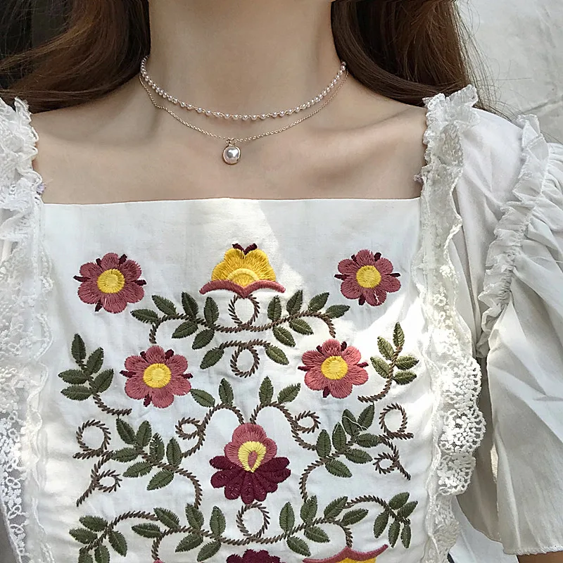 

Retro Stacking Double Layer Simple Pearl Necklace Female Tide Clavicle Chain Short Style Chain Neck Jewelry