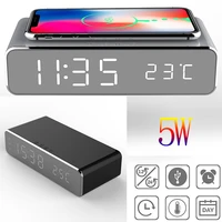 fast wireless charger led alarm clock phone wireless charger charging pad thermometer for iphone 11 pro xs max x 8 plus samsung