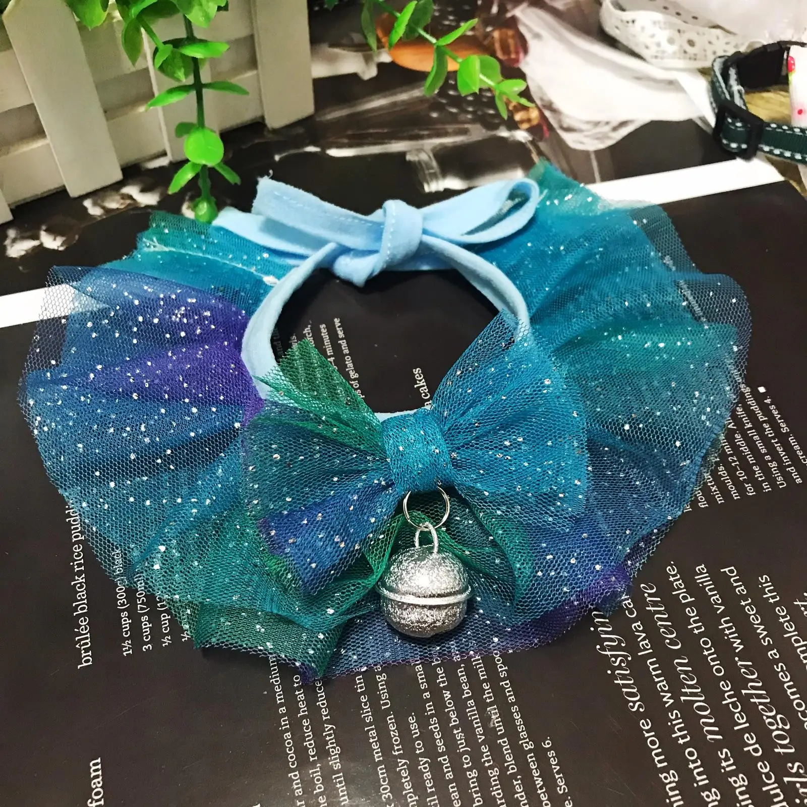 

Handmade Sky Blue Bow Tie Bells Pet Collar Cat Rabbit Teddy Scarf Wool Knitted Bib Dog Accessories Pet Accessories Dog Collar