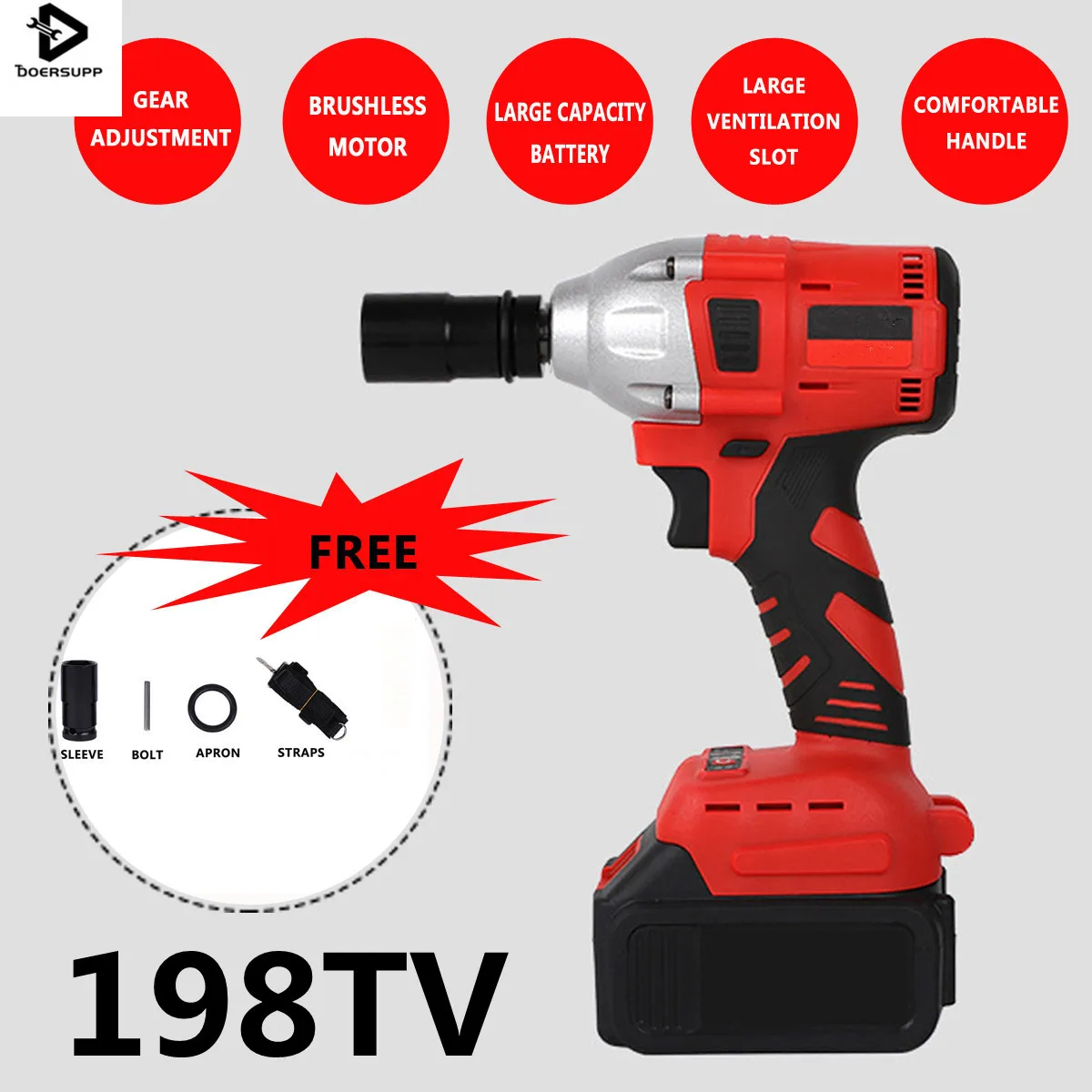 

128/168/198TV 320NM Cordless Electric Wrench Impact Li Battery Charging Wrench Impact Torque Car/SUV Wheel Socket Power Tools