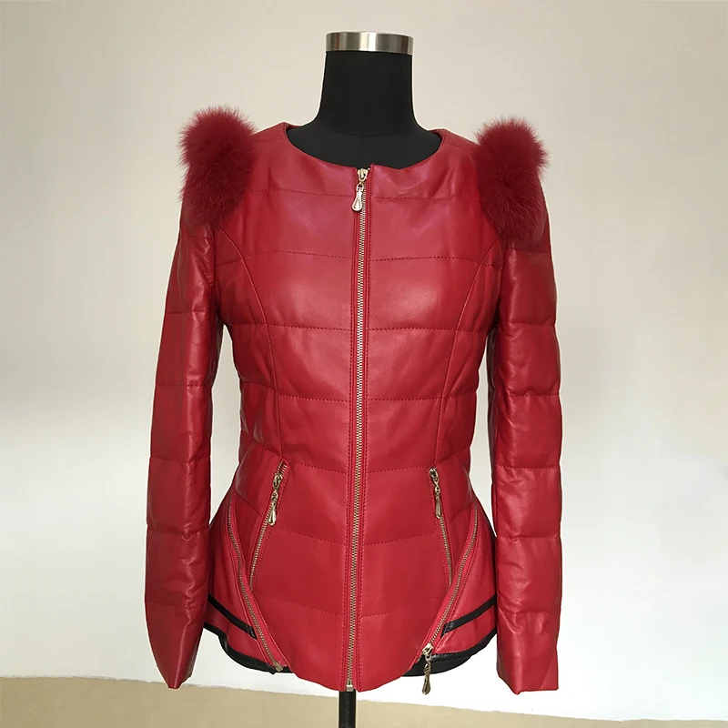 Женский пуховик из натуральной кожи винтажный овчины лисы в Корейском стиле