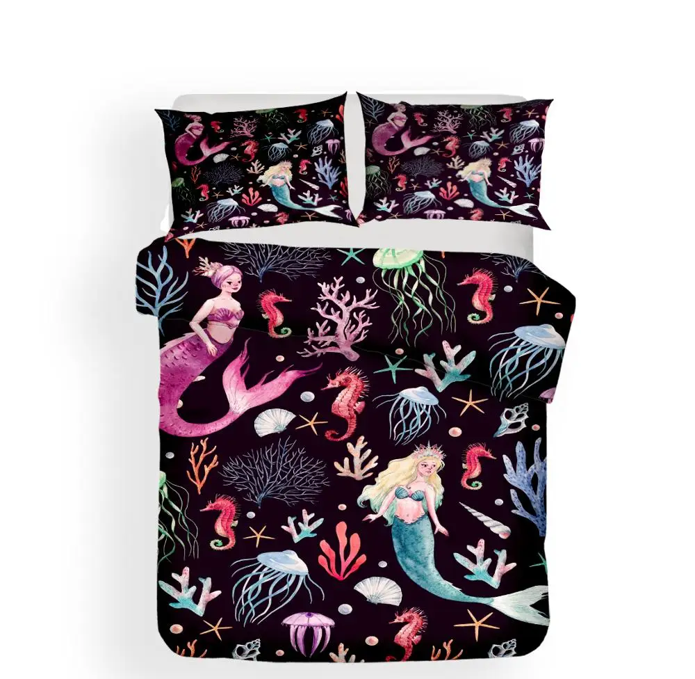 Home Textile Sea World Girls Bedding Sets Fairy Tale Mermaid Quilt Cover Single Double Duvet Child Room Bed Comforter Set | Дом и сад
