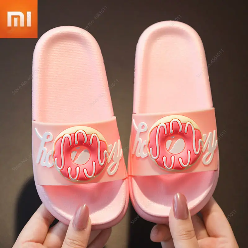 

Летние шлепанцы Xiaomi для детей, домашние тапочки для малышей, мальчиков и девочек, шлепанцы с розовым пончиком, обувь для ванной комнаты