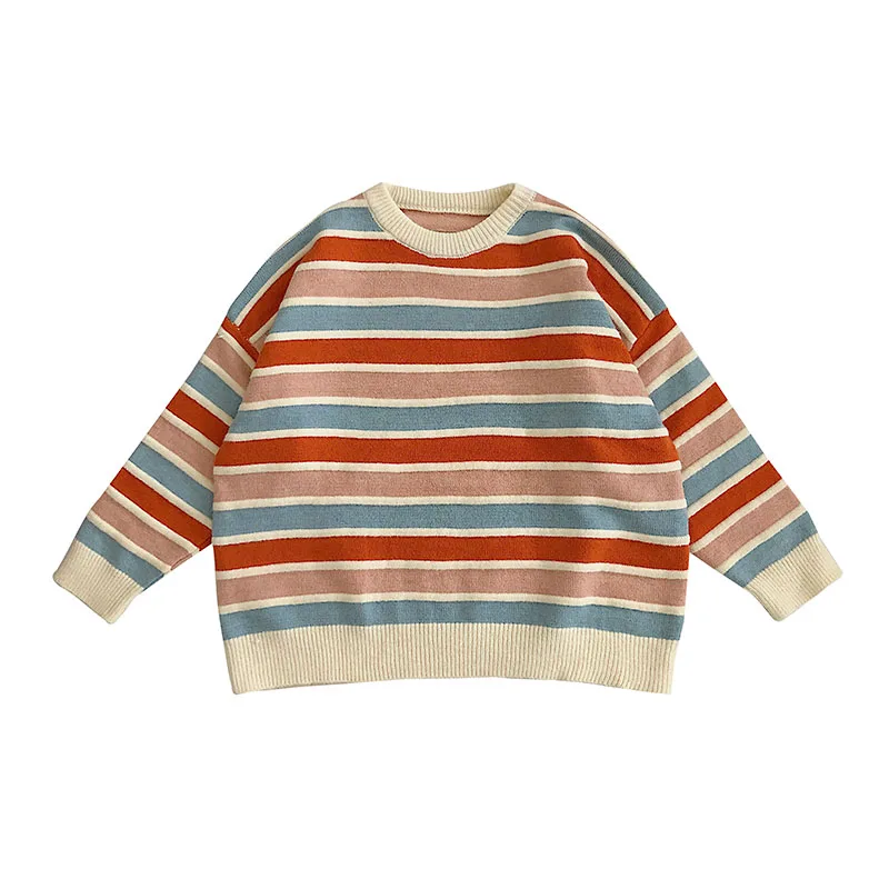 

Autumn Winter Women's Sweater Korean Style Striped Loose Long-sleeved Knitted Tops New Casual Female Bottoming Sweaters LL487