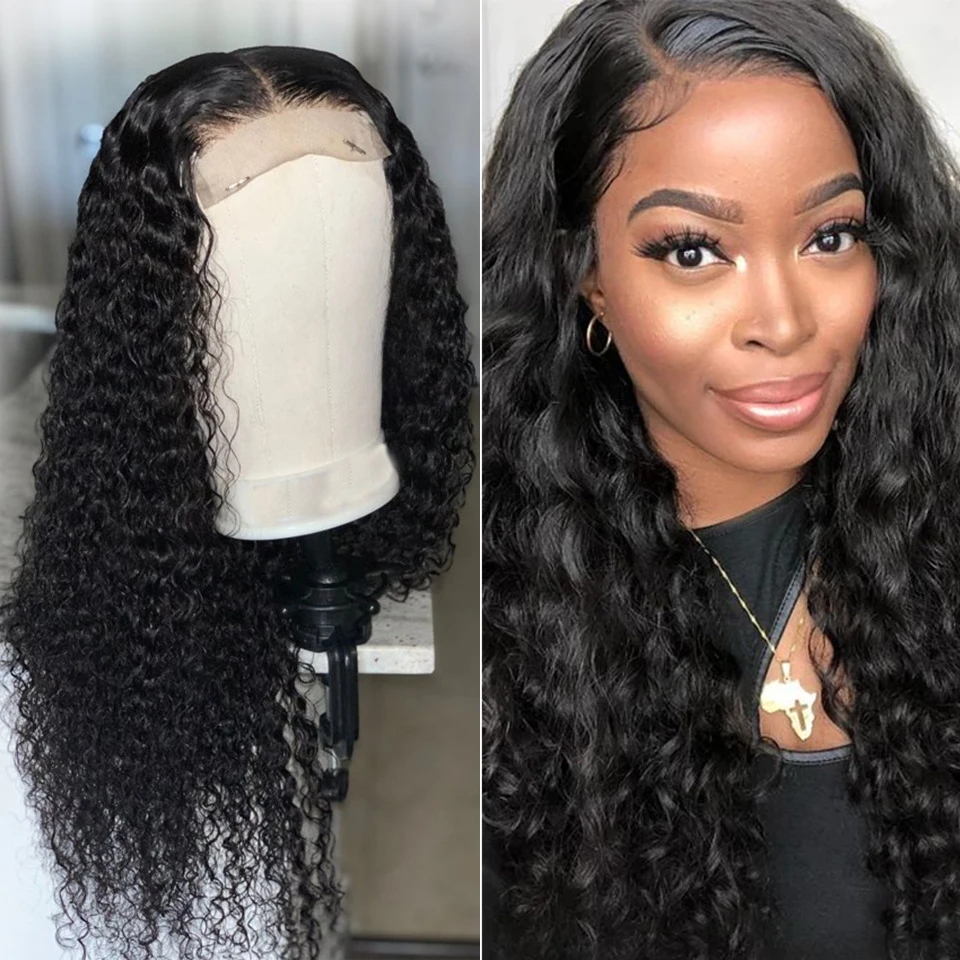 

Brazil Deep Wave Lace Wig 150% Density Transparent Curly Human Hair Wigs 4x4 Lace Closure Deep Wave Wig