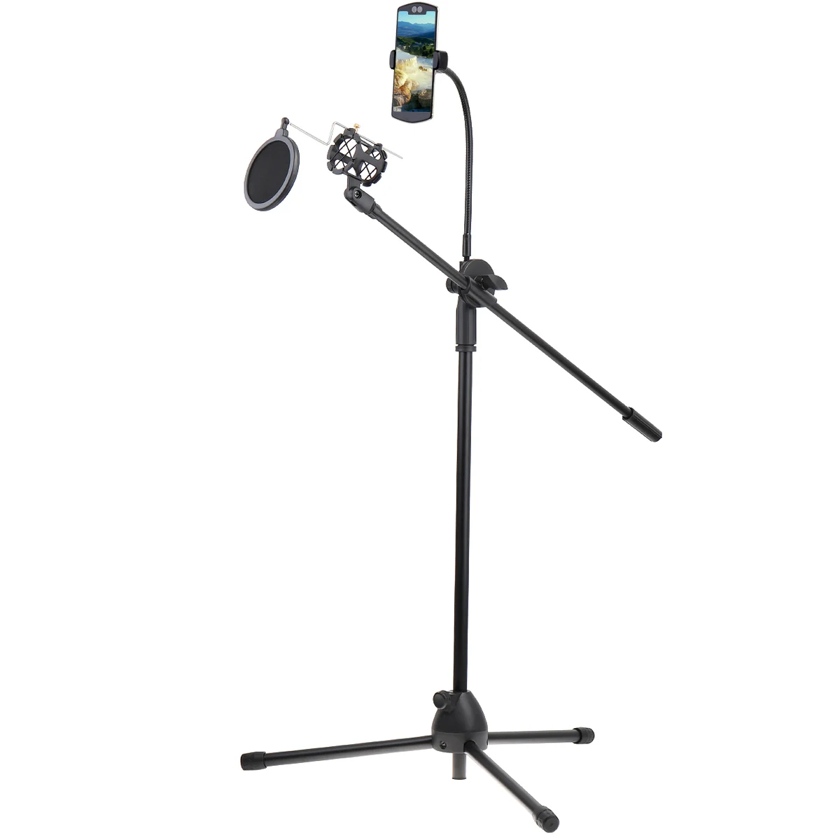 

Multifunction Live Broadcast Gooseneck Cell Phone Holder Bracket Tripod with Microphone Stand/Pop Filter for Studio Vlog Video