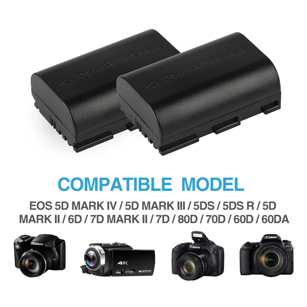 LP E6 LPE6 Аккумулятор для Canon EOS 5DS 5D 6D 7D 60D 60Da 70D Mark II III 80D XC10 DSLR 2200mAh Bateria E6|Цифровые