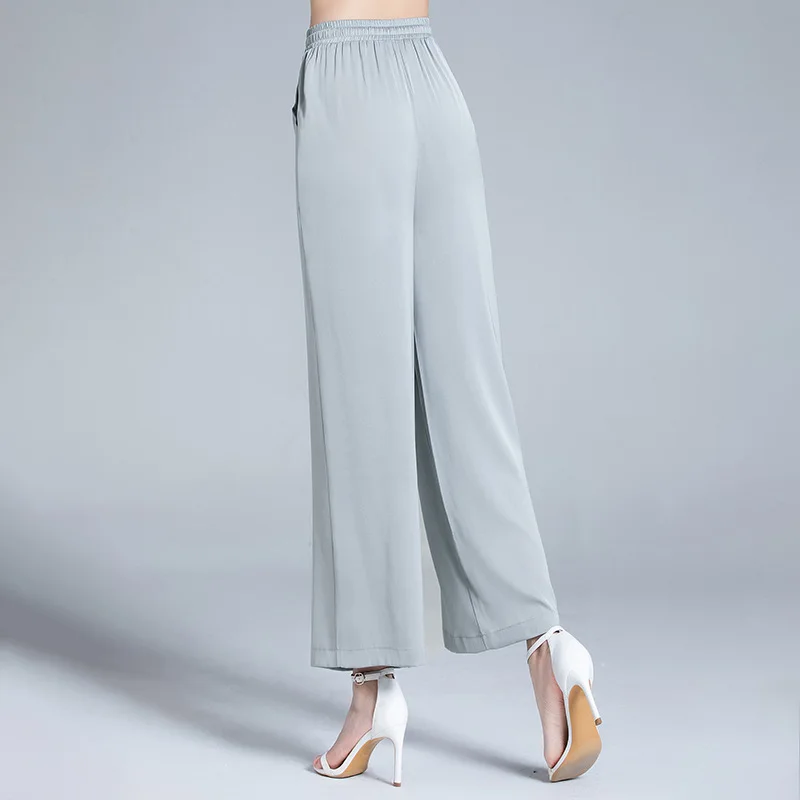 Women's luxury trousers wide leg pants 19mm stretch double joss silkworm mulberry silk thin and light summer loose pants 21A09