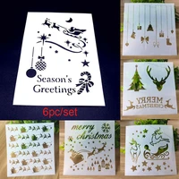 6pc stencil christmas painting template diy scrapbooking diary stamp coloring embossing plastic decorative supplies reusable