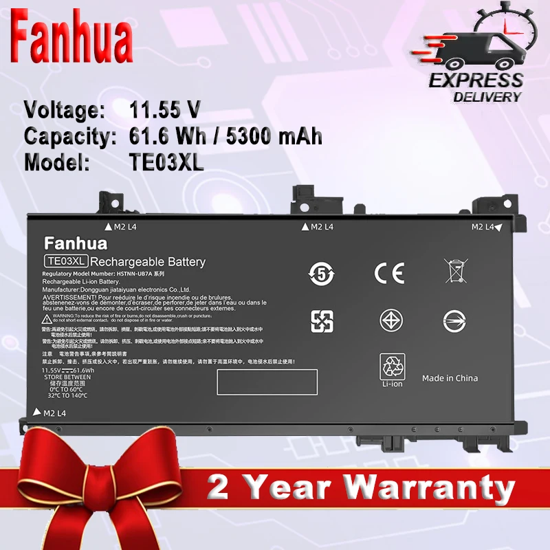 

Fanhua 11.55V TE03XL Laptop Battery For HP OMEN 15-BC013TX 15- BC011TX BC012TX AX015TX AX017TX Pavilion UHD TPN-Q173 HSTNN-UB7A