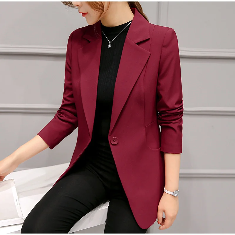 Long Sleeve Solid Pink Office Lady Blazer One Button Women's Slim Coat Jacket Female Autumn Fashion Blazers Women Jackets