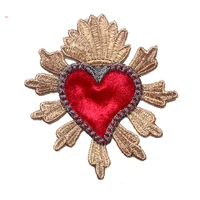 new gold crown and red love loving heart love patch fashion embroidery sew on patches for clothes jacket applique diy accessory