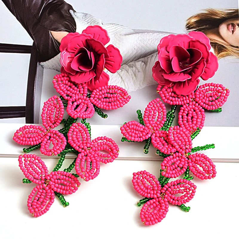 Женские длинные серьги-подвески с бусинами ручной работы эффектные большие