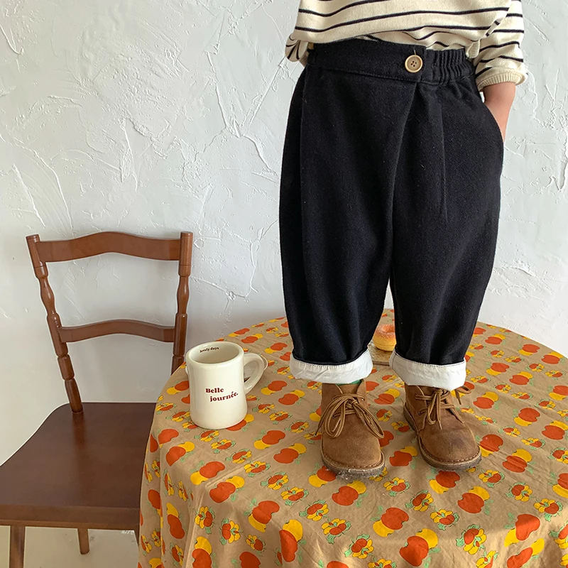 

Демисезонные штаны для девочек, детские брюки, Детский костюм, брюки, модные штаны с изгибом и отложным воротником для улицы от 1 до 7 лет