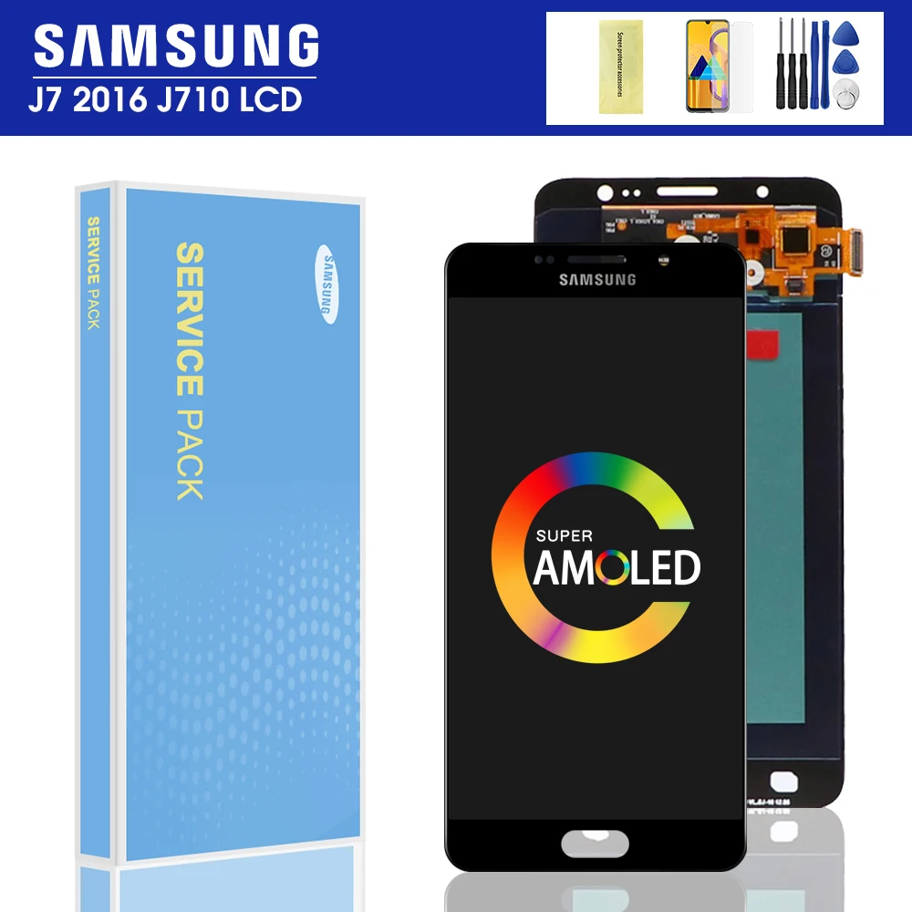 AMOLED LCDs полный дигитайзер для Samsung Galaxy J7 2016 J710 J710F J710FN J710M ЖК дисплей сенсорный экран