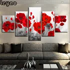 Алмазная живопись 5 шт., романтические картины с маками, плакат с красными цветами, модульный домашний декор