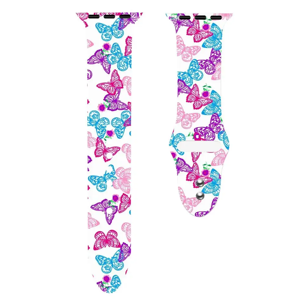 Новый двухсторонний силиконовый ремешок с цветочным принтом для Apple Watch 38 мм 40 42 44