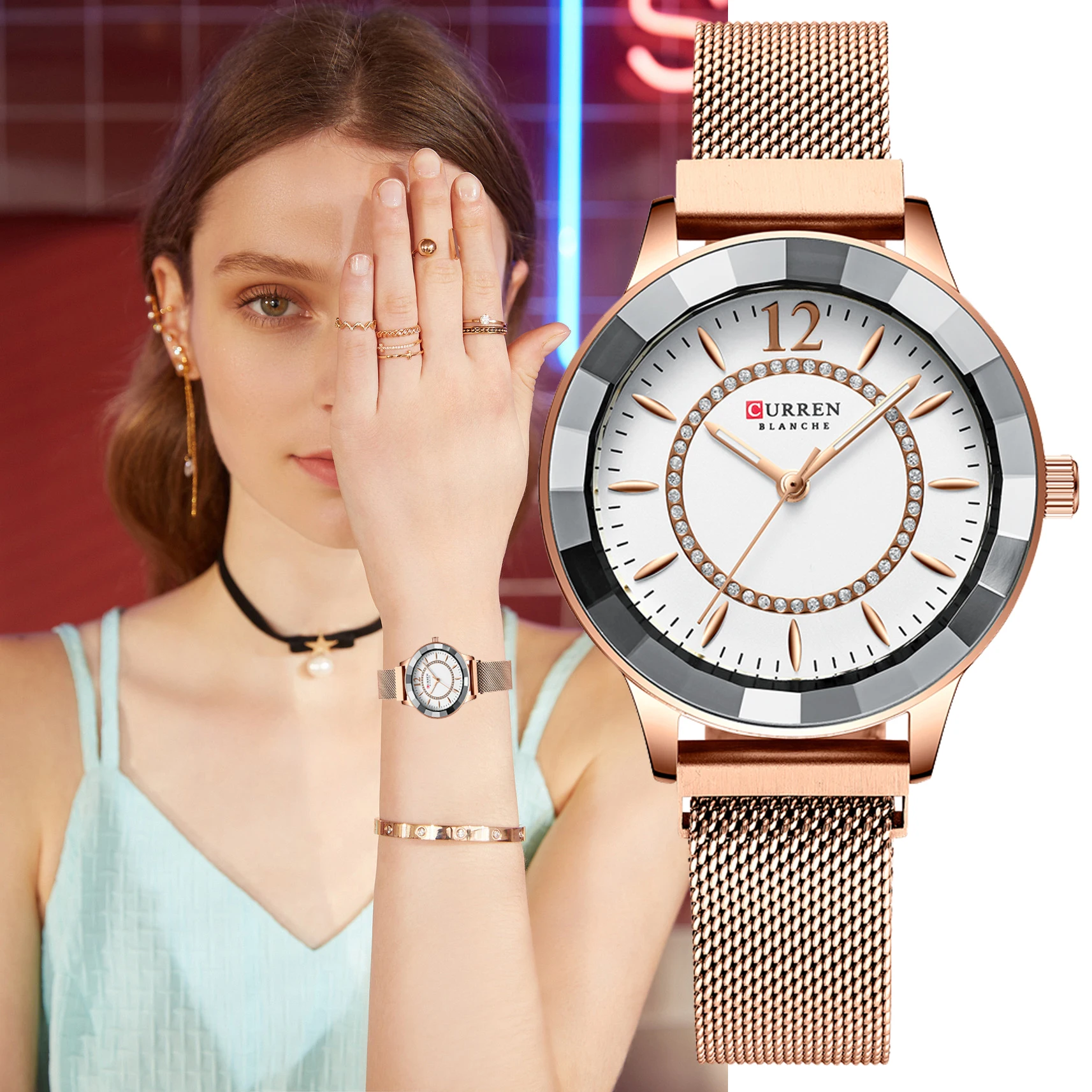 

2021 Curren New Rose Gold Women Watch Business Quartz Watch Ladies Top Brand Luxury Female WristWatch Girl Clock Relogio Feminin