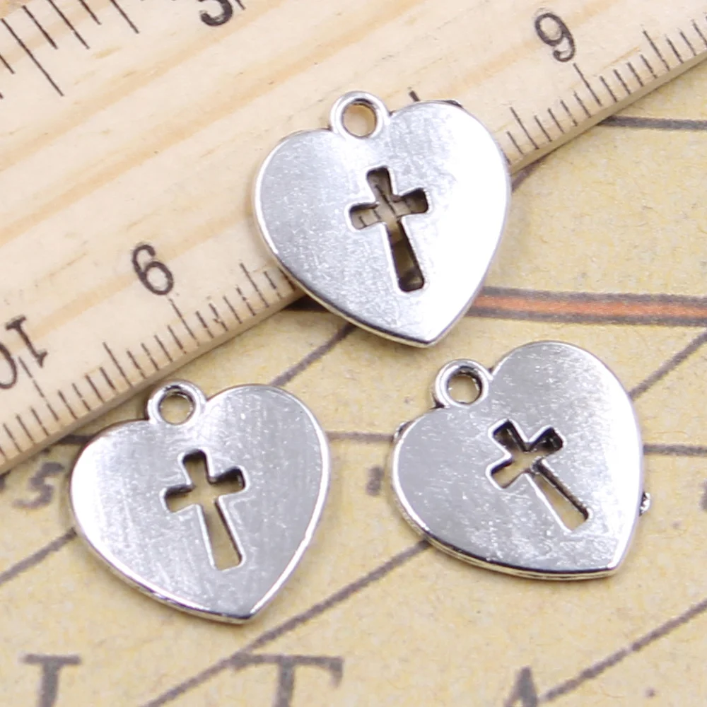 25 шт. подвески в форме сердца с крестиком 17x16 мм тибетские Подвески рукоделие