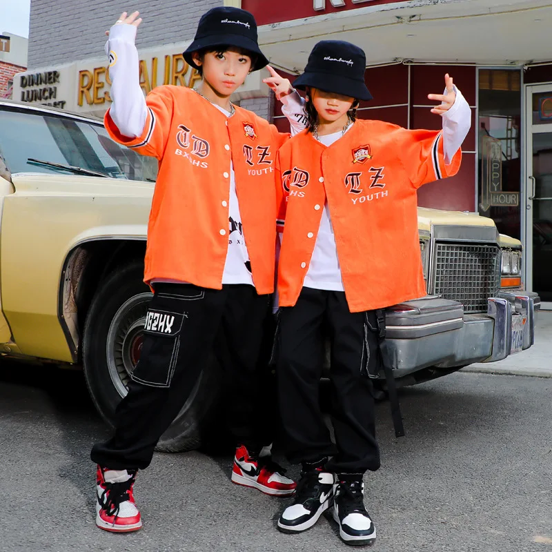 

Kid Kpop Outfit Clothing for Girls Boys Baseball Shirt Jacket Cardigan Top Streetwear Tactical Cargo Pants Hip Hop Dance Costume