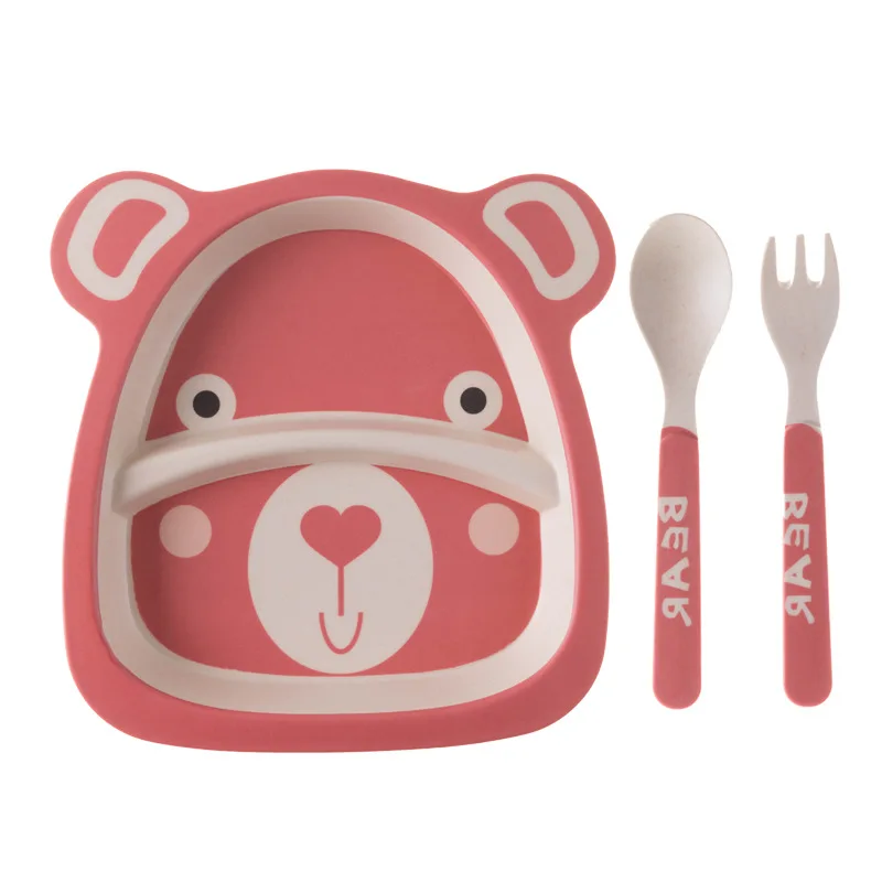 

3Pcs Cute Animal Bamboo Fiber Tableware Bowl Set Baby Kids Cartoon Natural Safe Feeding Spoon Fork Eating Dinnerware Gift Child