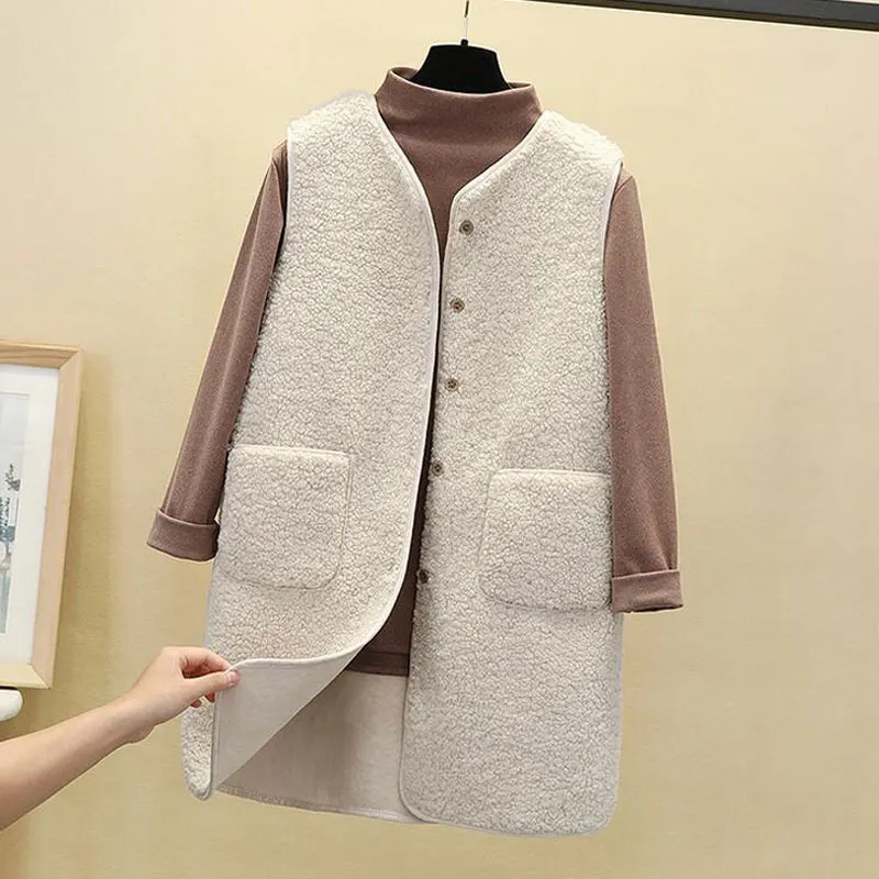 2021 Autumn Long Vest Women Winter Thermal Waistcoat Warm Fleece Female Sleeveless Jacket Ladies Vests For | Женская одежда