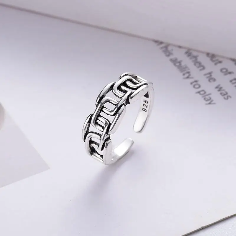 

S925 Silver Plated Vintage Geometric Heart Rings for Women Gift 2020 Jewerly Trend Sale Hip Hop Punk Copper Rings Wide Resizable
