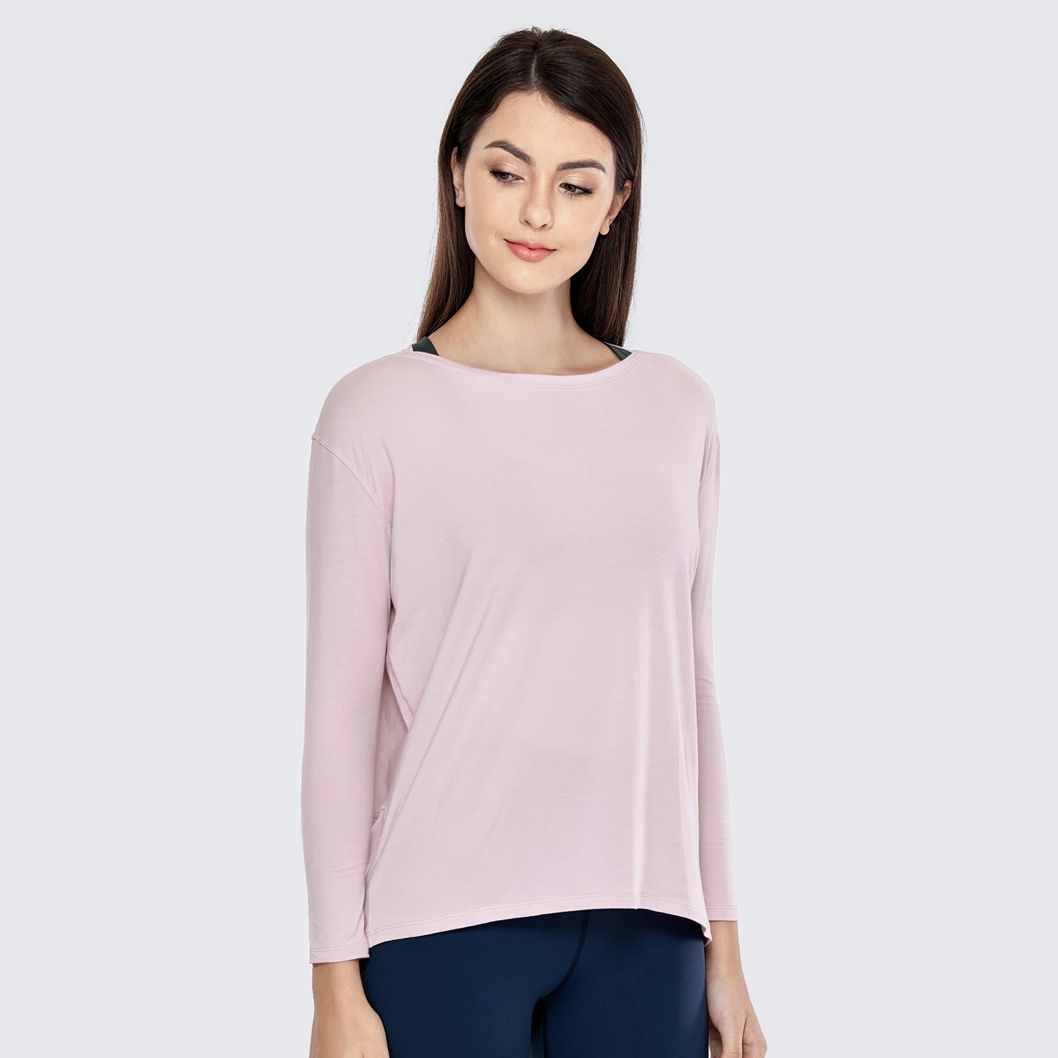 Rose Blush04 SYROKAN Женская Повседневная хлопковая футболка для тренировок с длинными рукавами Pima - Цвет: Rose Blush04