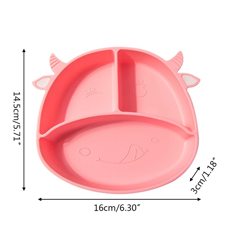 

Food Grade Silicone Cartoon Cows Baby Divided Suction Bowl Slip-resistant Children Dinner Plate Infant Learning Feeding