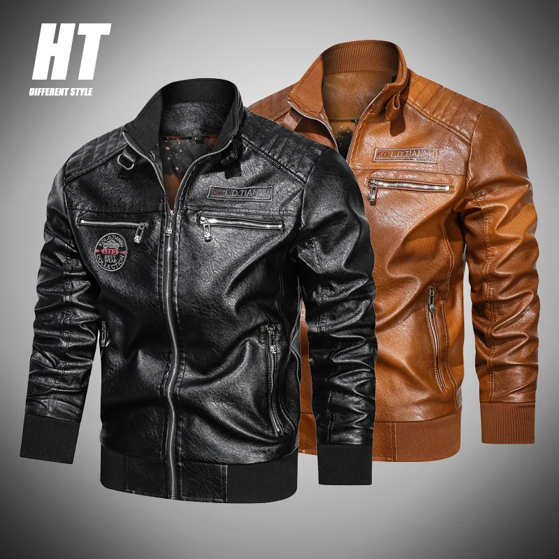 

Motorcycle Biker Leather Jacket Men Black Fashion Stand Collar PU Leahter Jackets Men Fur Lined Winter Casual Windbreaker Coats