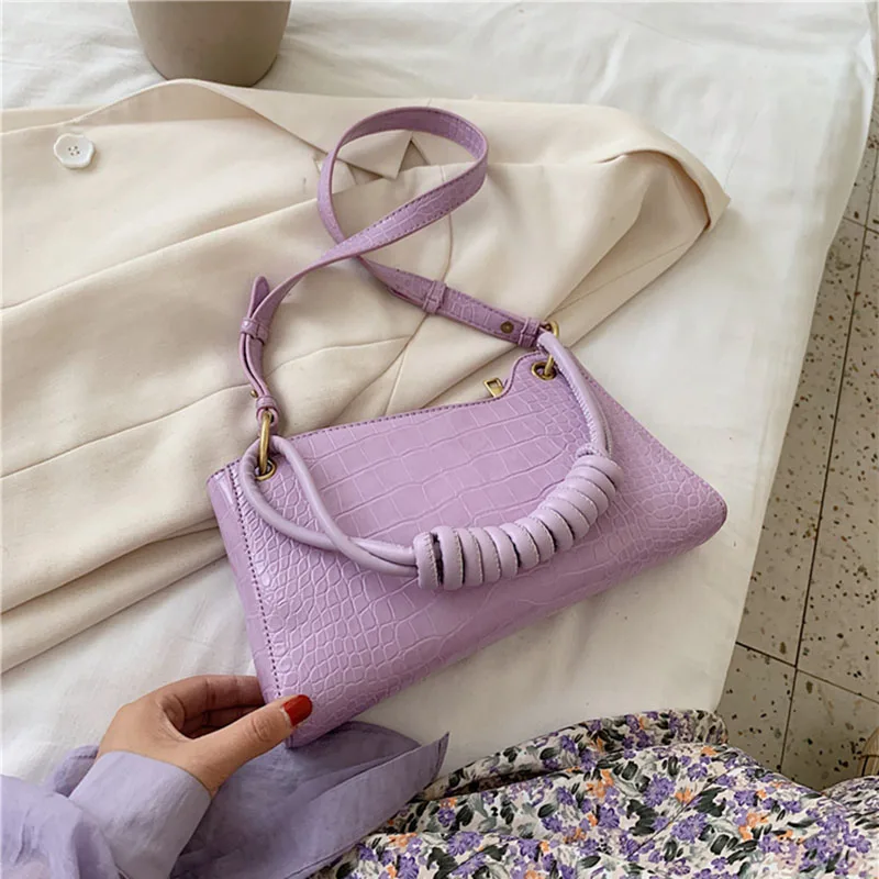 

New Braided Rope Shoulder Belt Small Armpit bags for Women 2021 Shoulder Handbags Female Stone Pattern Cross Body Bags