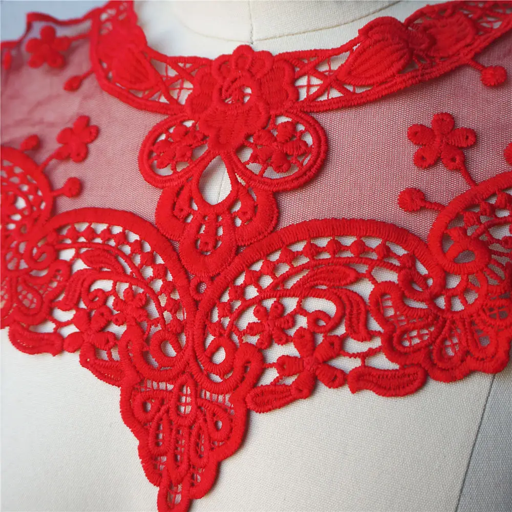 Красный кружевной тканевый воротник готическое вышитое платье Аппликации сетка
