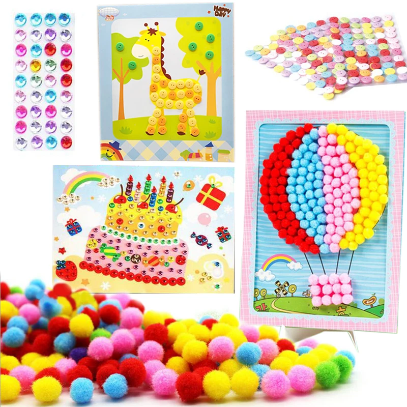 

3pcs/set DIY Diamond Stickers Handmade Painting Plush Ball Painting Button Puzzle Stickers Puzzle Toys Kids Child Stickers
