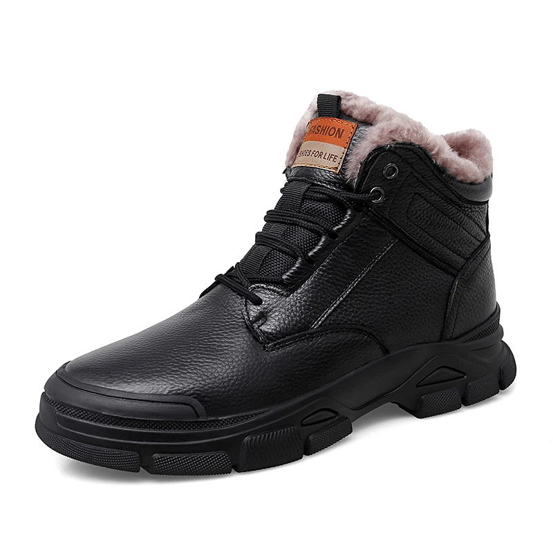 Winter Snow Mens Boots Soft Leather Casual Sneakers Men Snow Boots Fashion Ankle Boots Men's Comfortable Winter Warm Boots