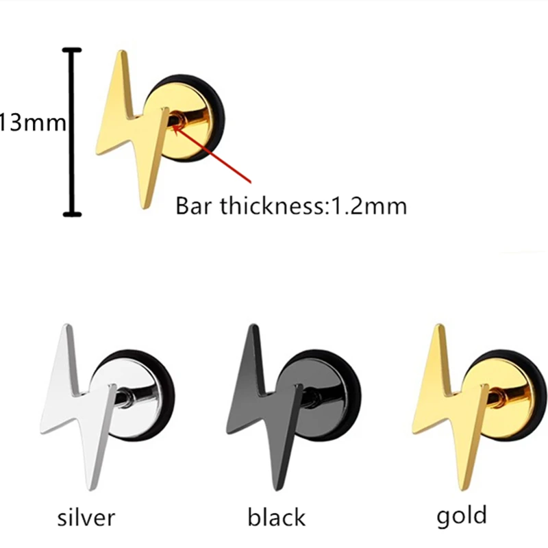 

Unisex Punk Thunder Earrings Stainless Steel Women Men Jewelry Gift Lightning Bolt Stud Earrings Piercing Jewelry