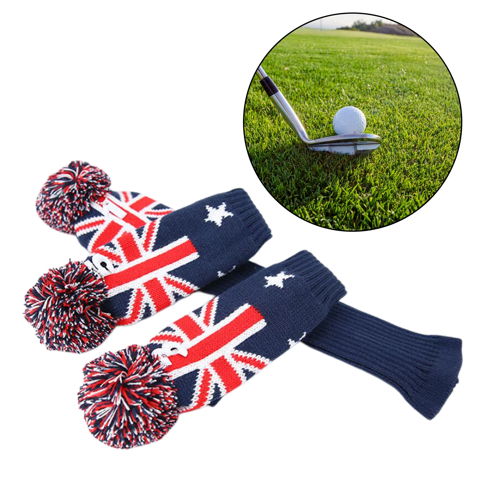 

3 шт. вязаный головной убор с британским флагом для гольфа, клубный чехол для водителя и