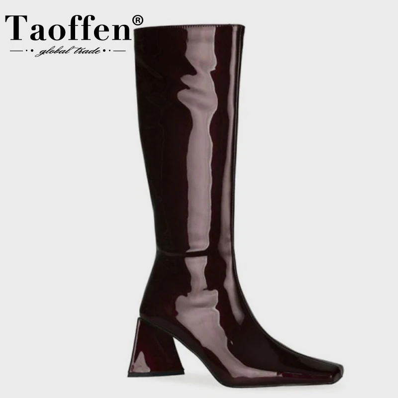 

Женские повседневные сапоги до колена Taoffen, зимние однотонные сапоги размеров 34-43 на необычном каблуке