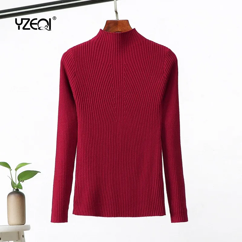 

Yzeqi Autumn Winter New Women's Half High Collar Sweater Long Sleeve Core Spun Yarn Slim Knit Women's Bottoming Sweater Pullover