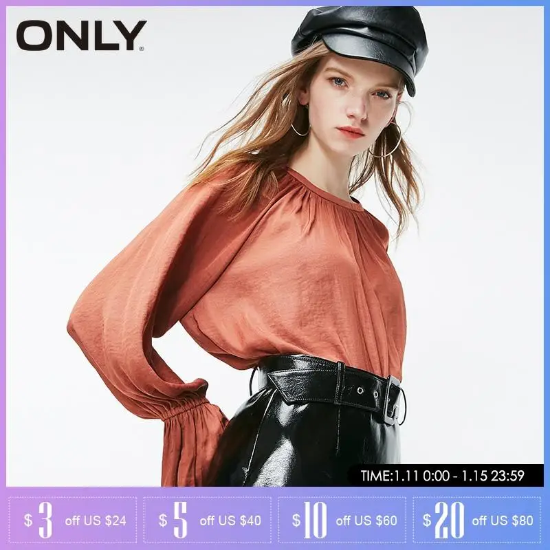 ONLY весенний свободный вырез со шнуровкой шифоновая рубашка с длинным рукавом |