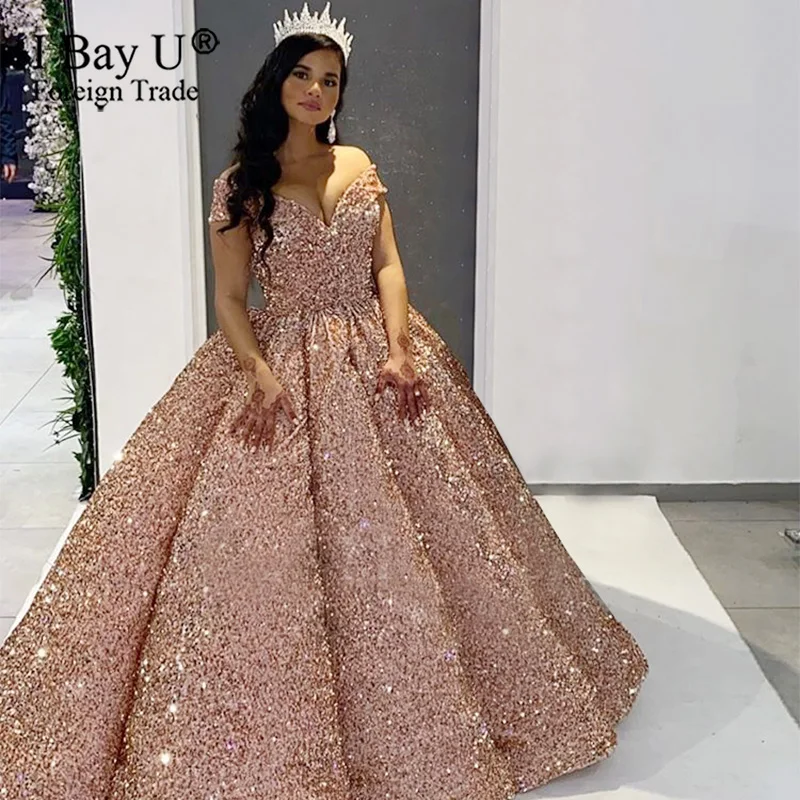 Женское свадебное платье It's yiiya блестящее с открытыми плечами и розой на лето