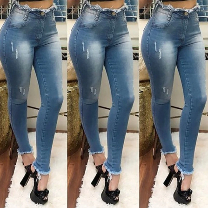 

Женские рваные джинсы с высокой талией Lugentolo, брюки-карандаш большого размера с бахромой, Стрейчевые джинсы скинни